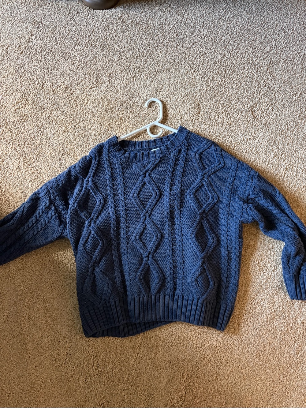 Princess Polly Navy Cable Knit Crewneck Sweater